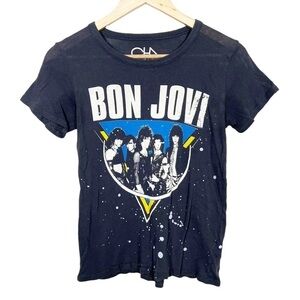 Chaser Womens Bon Jovi Graphic Burnout Paint Splatter Short Sleeve Tee Shirt